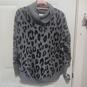 Liz Claiborne Gray and Black Leopard Cowl Neck Sweater